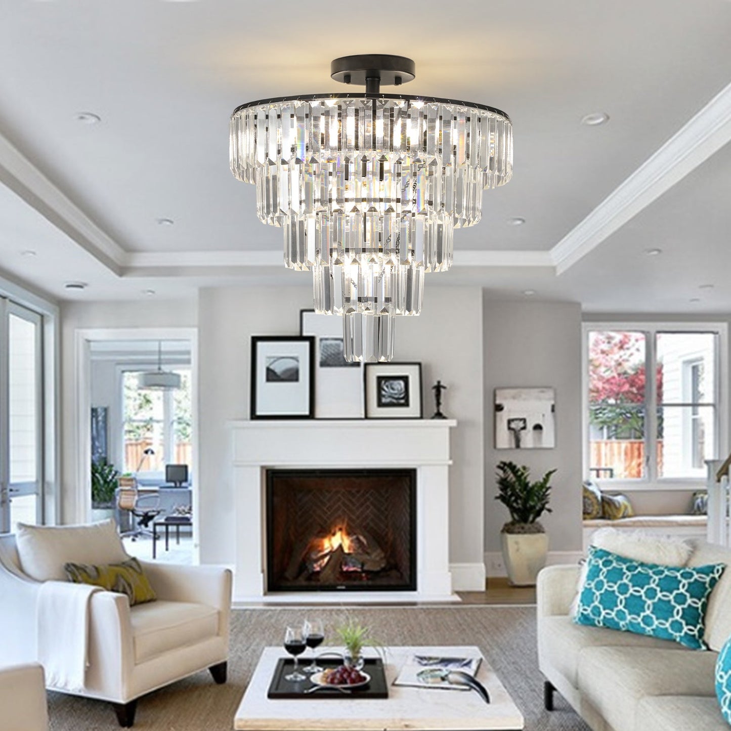 Black large crystal chandelier, modern style chandelier, dining room, living room, bedroom - Korvel