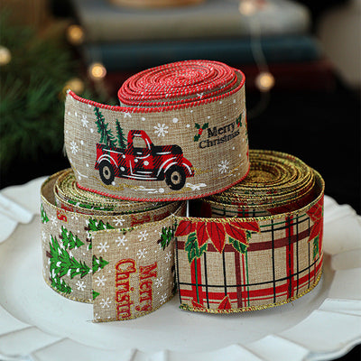 Christmas ribbon imitation linen ribbon decoration bow accessories snowflake Christmas ribbon in stock - Korvel