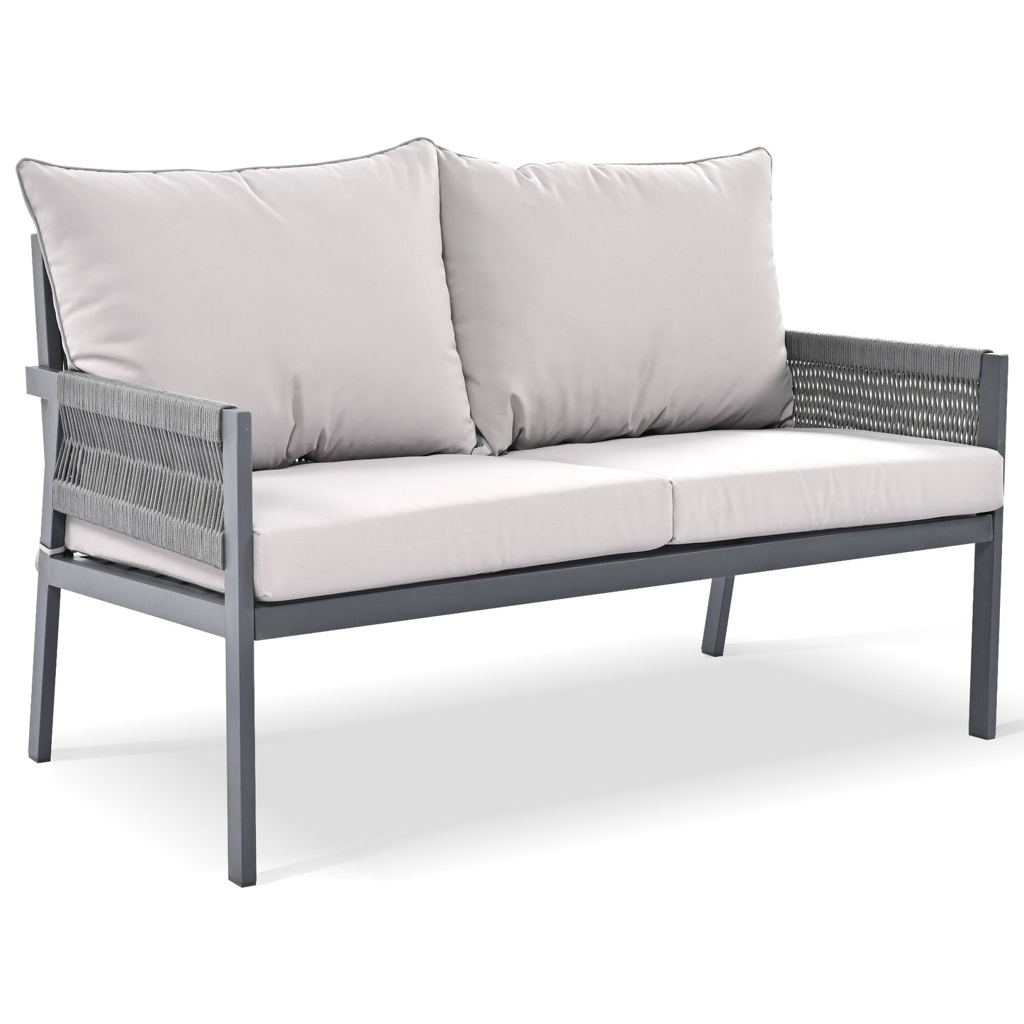 Outdoor Furniture with Tempered Glass Table Deep Seating with Thick Cushion for Backyard Porch Balcony (Grey) - Korvel