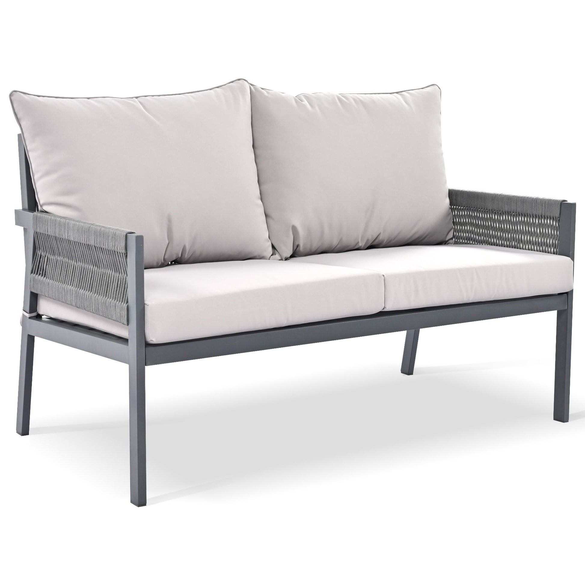 Outdoor Furniture with Tempered Glass Table Deep Seating with Thick Cushion for Backyard Porch Balcony (Grey) - Korvel