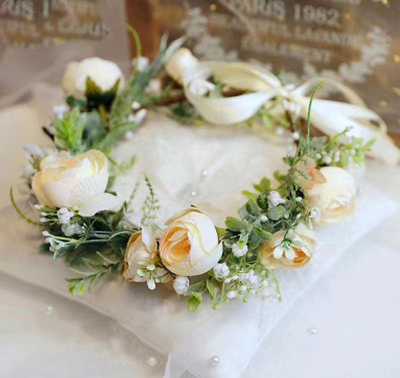 Simulated Rose Blossoms Adjustable Headwear Wreath Bridal Forest Flower Wedding Photography Scale Pretend - Korvel