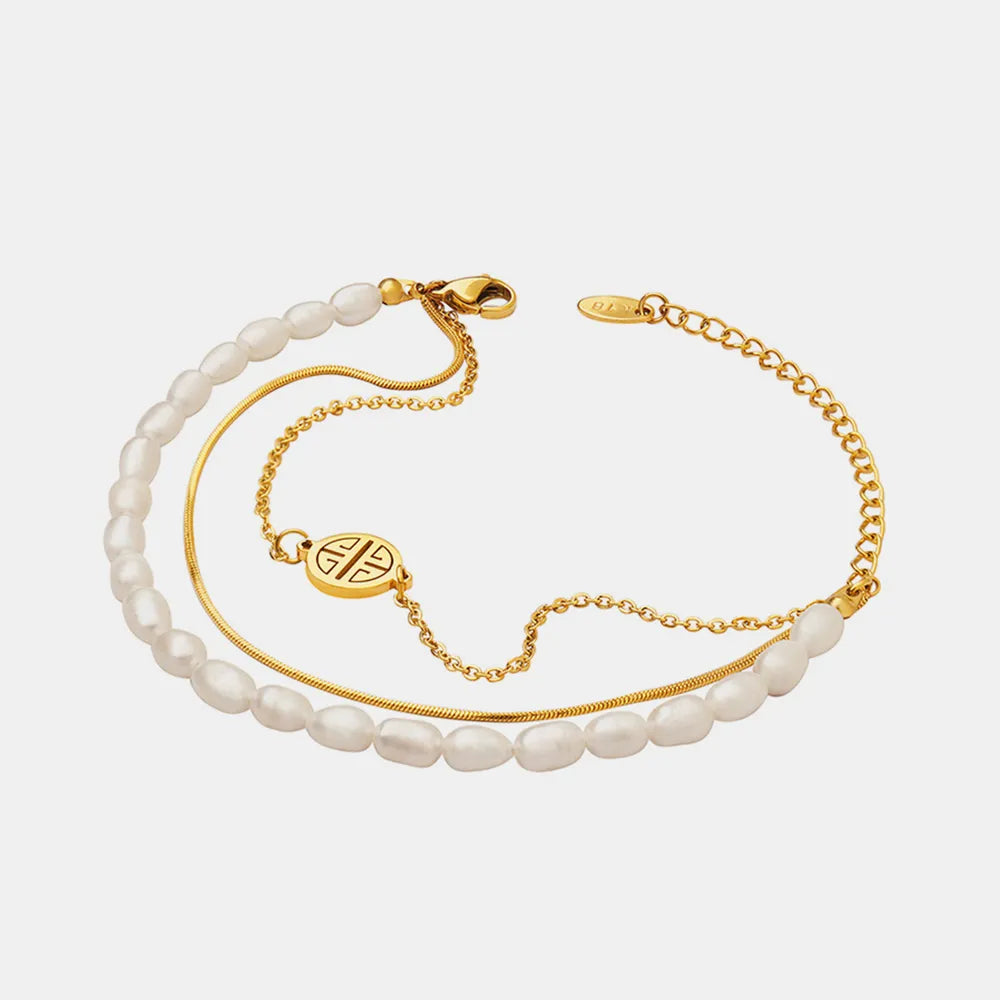 Titanium Steel Three-Layered Pearl Bracelet - Korvel