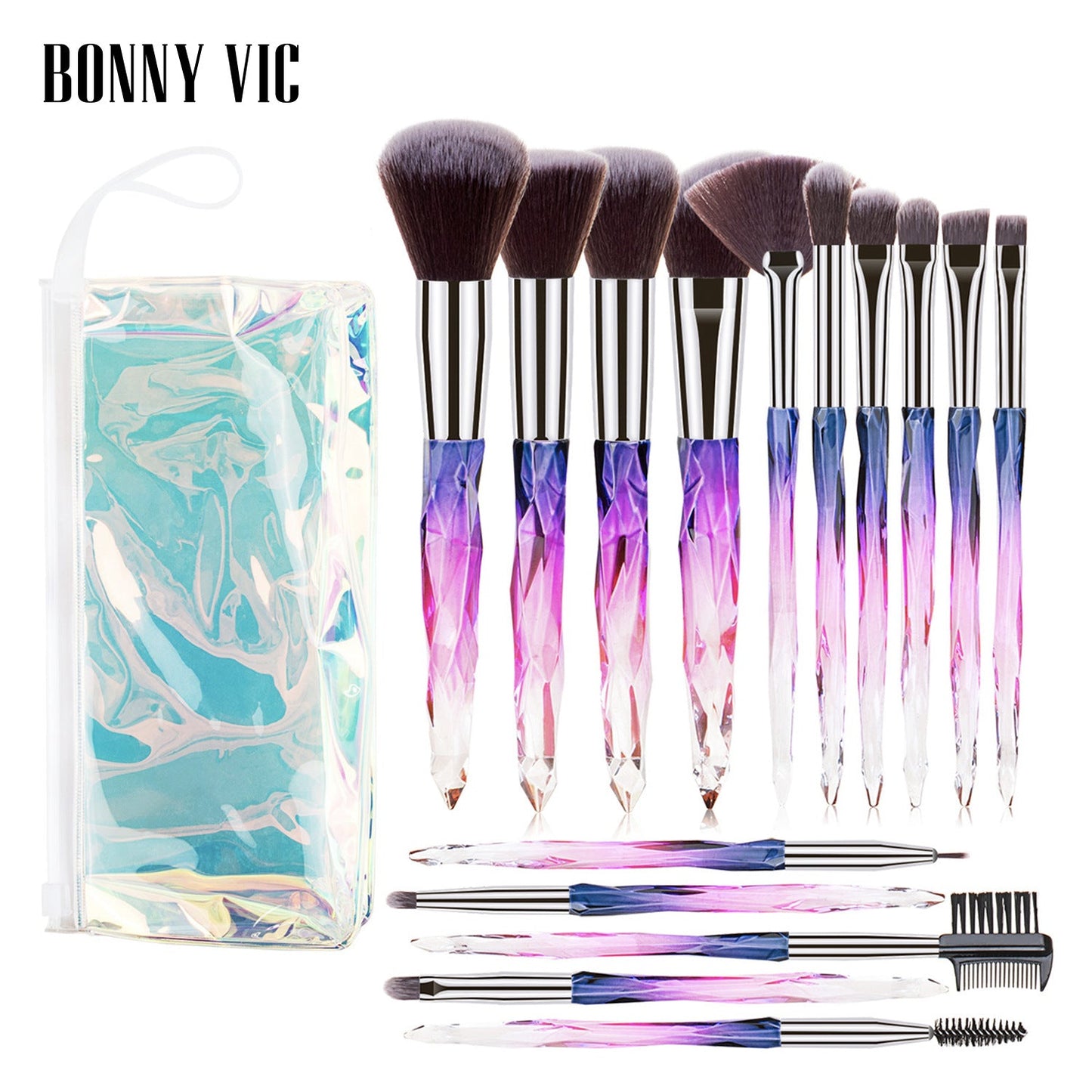 15 pcs Makeup Brushes Diamond Crystal Handle Makeup Tools Foundation Eyeshadow Brush - Korvel