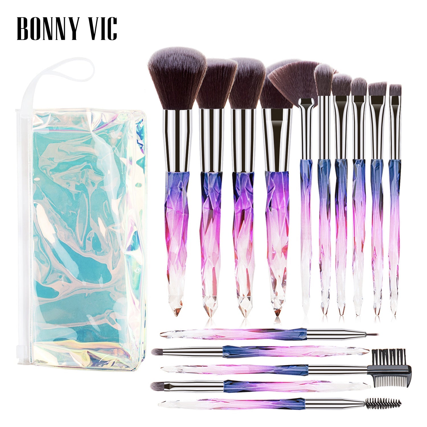 15 pcs Makeup Brushes Diamond Crystal Handle Makeup Tools Foundation Eyeshadow Brush - Korvel