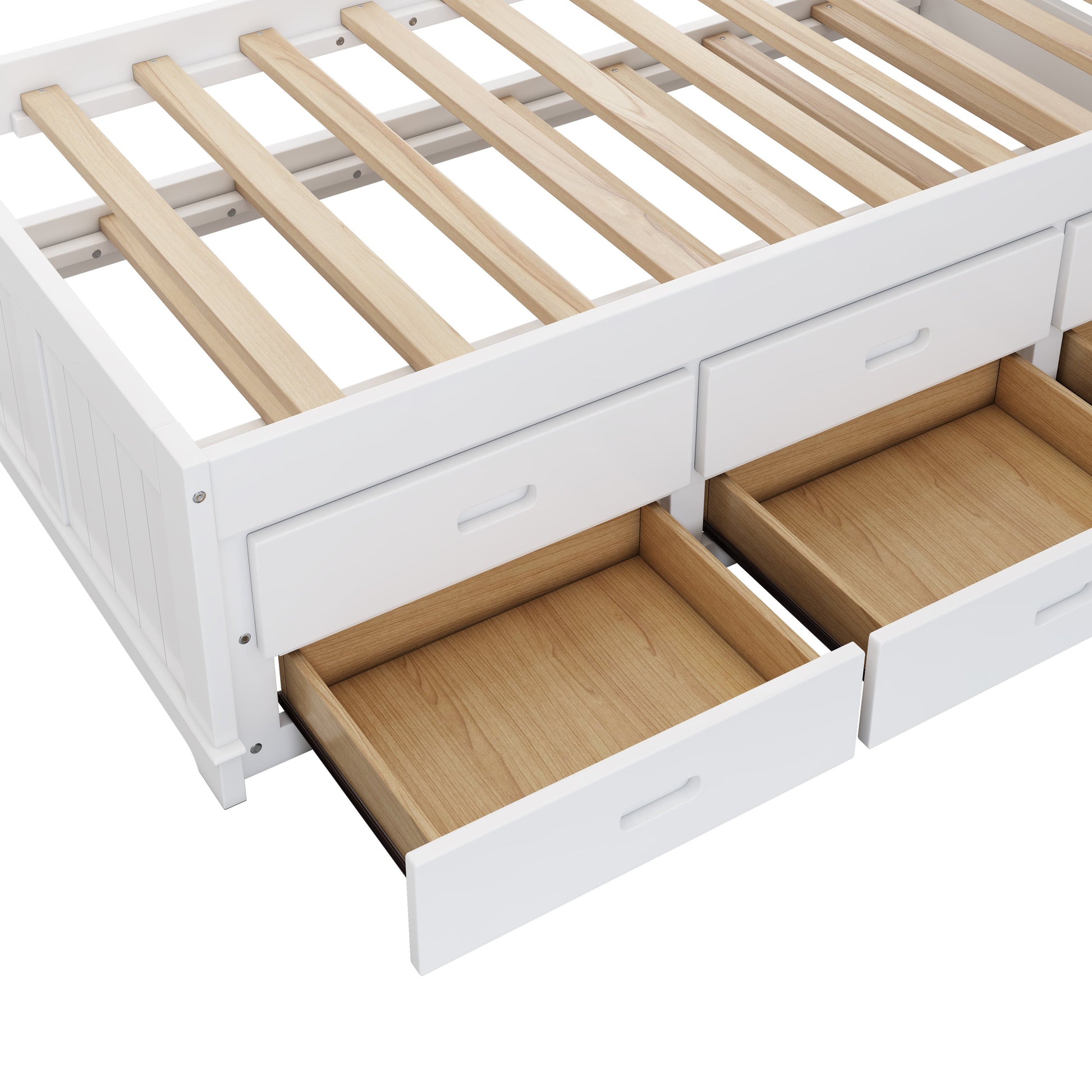 Solid Pine Captain Bookcase Bed with Trundle Bed and 3 Spacious Under Bed Drawers in Casual,Full, White+Walnut - Korvel