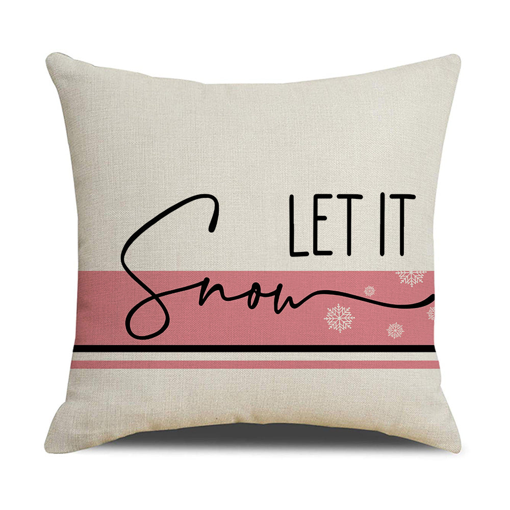 Pink Cartoon Christmas Pillowcase - Premium Linen Cushion Cover