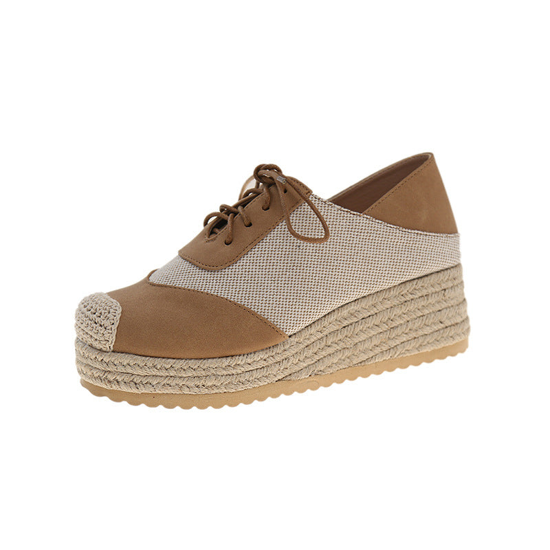 Fisherman's shoes woven grass slope heel women's shoes waterproof front strap high-heeled slope heel fisherman's casual shoes ﻿ - Korvel