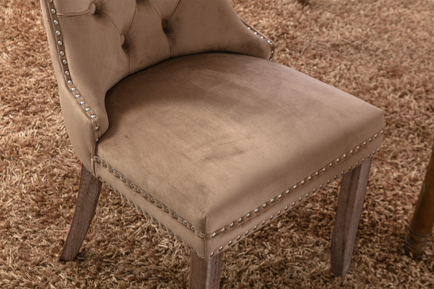 High-end Tufted Solid Wood Contemporary Velvet Upholstered Dining Chair with Wood Legs Nailhead Trim 2-Pcs Set Khaki - Korvel