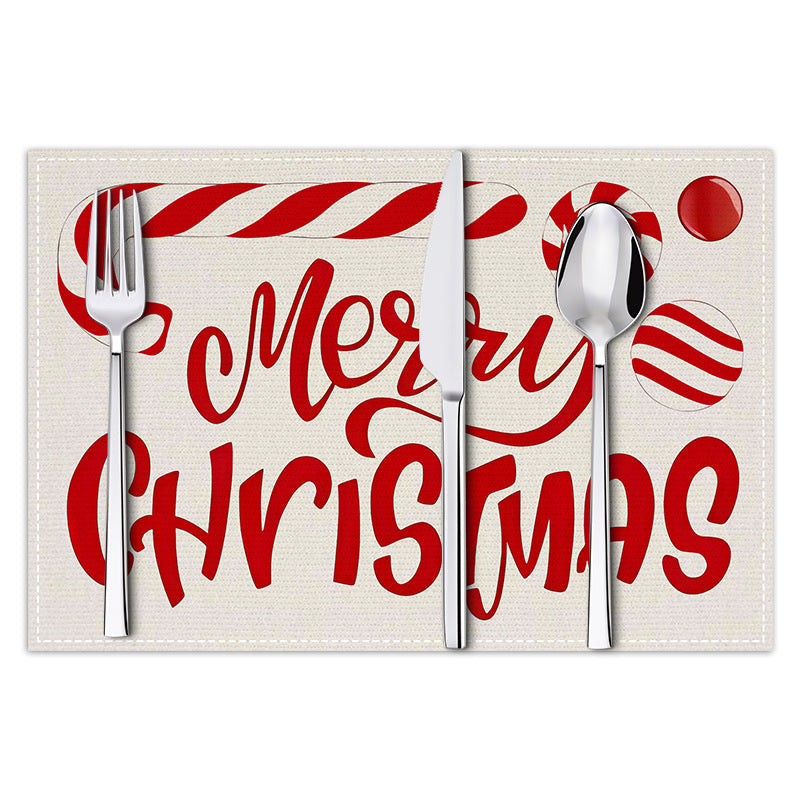 Christmas meal mat linen candy letter printed table mat living room dining table decoration insulation mat - Korvel
