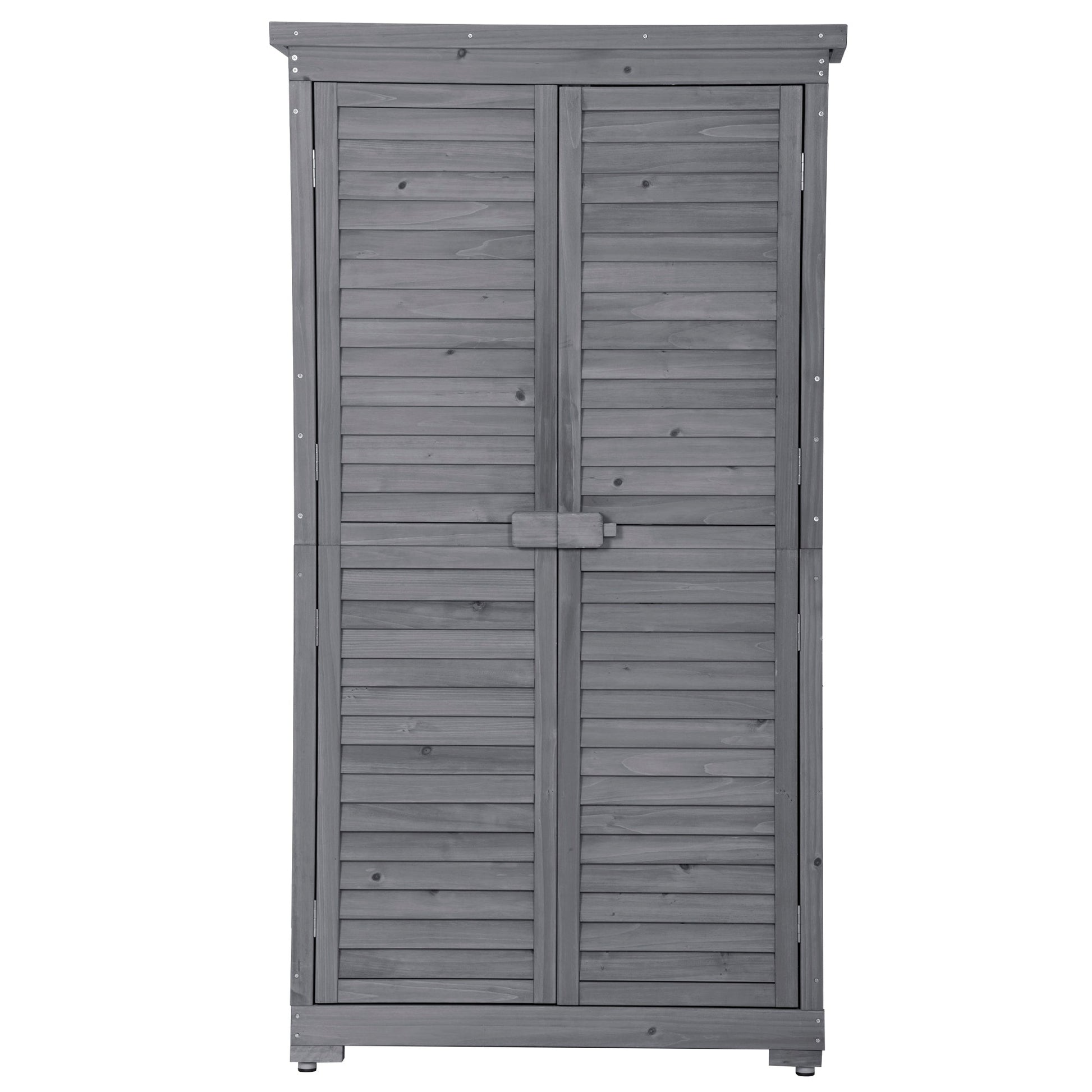Wooden Garden Shed 3-tier Patio Storage Cabinet Outdoor Organizer Wooden Lockers with Fir Wood (Gray Wood Color -Shutter Design) - Korvel
