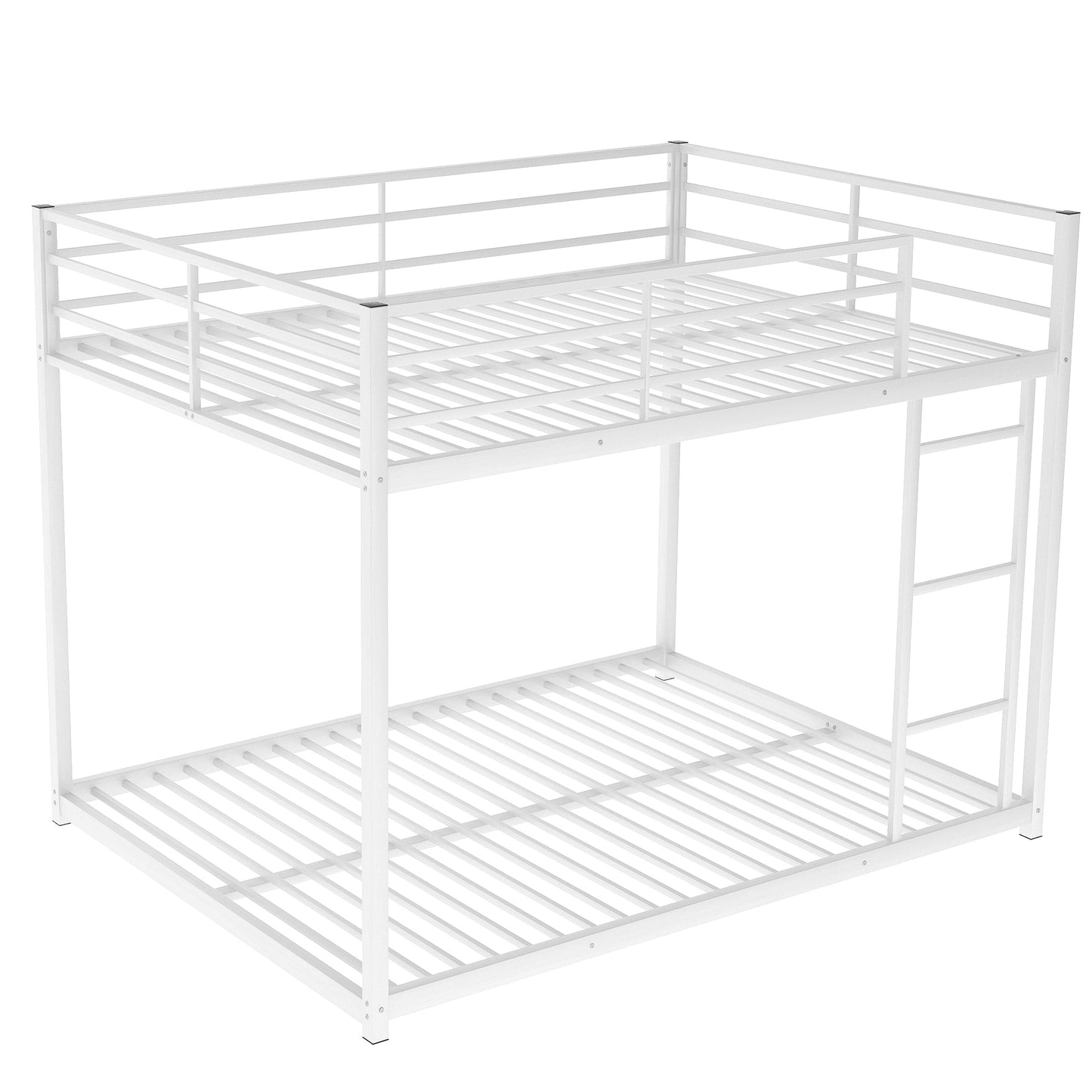 Full over Full Metal Bunk Bed, Low Bunk Bed with Ladder White - Korvel