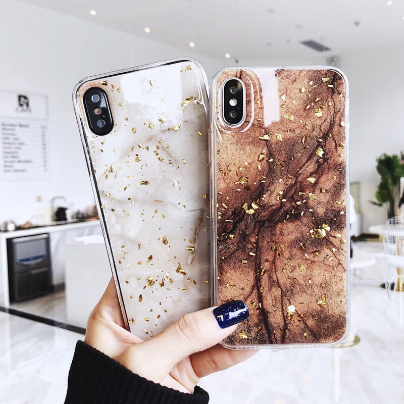 Coque de téléphone en marbre doré de luxe pour iPhone