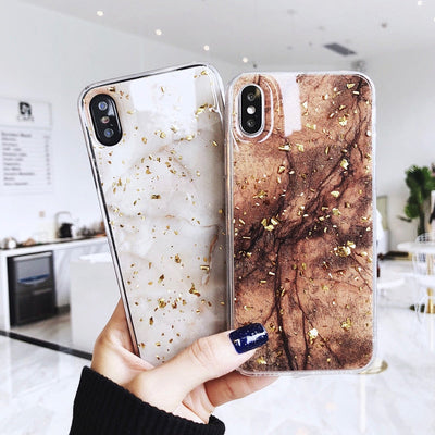 Coque de téléphone en marbre doré de luxe pour iPhone