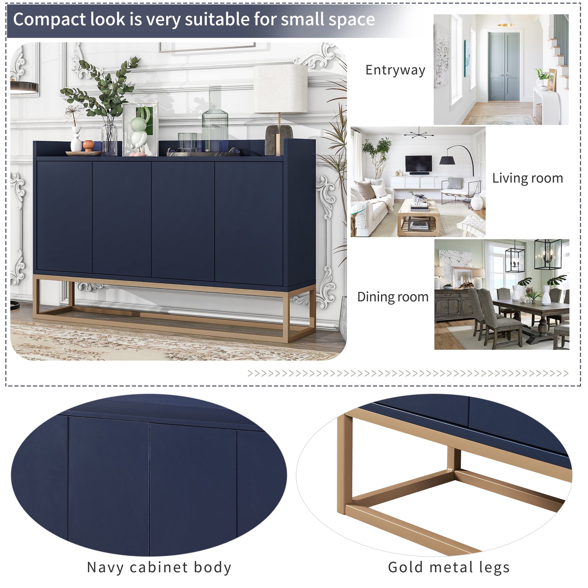 TREXM Modern Sideboard Elegant Buffet Cabinet with Large Storage Space for Dining Room, Entryway (Navy) - Korvel