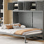 Full Size Murphy Bed Wall Bed with Top Cabinets,Gray - Korvel