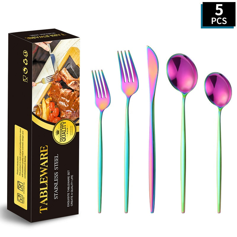 Portuguese Stainless Steel Knife Fork Spoon Golden Steak Knife Fork Set Four-Piece Tableware Set - Korvel