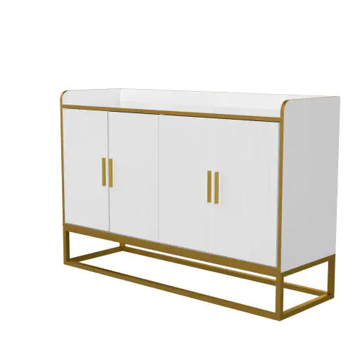 Moderno Buffet de Almacenamiento Blanco Brillante con Patas de Metal