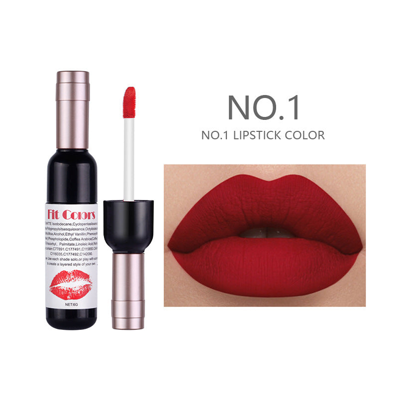 Fit Colors Red Wine Bottle Non-Stick Cup Matte Lip Gloss Matte Velvet Is Not Easy To Fade Lip Gloss Liquid Lipstick - Korvel