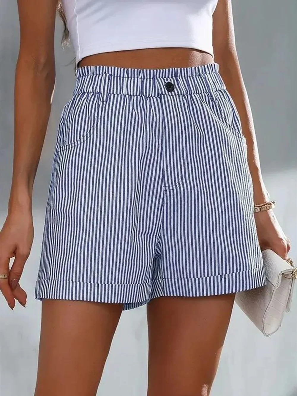 Premium High Waist Striped Shorts