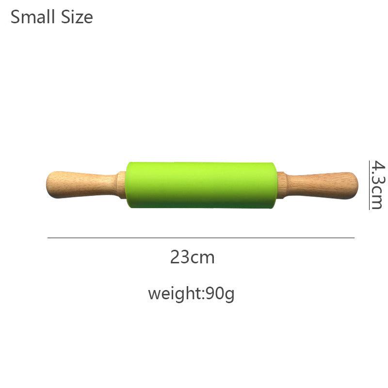 Wooden Handle Silicone Rolling Pin Rolling Pin Roller Flour Pin Small Medium And Large Household Baking Tools And Kitchenware - Korvel