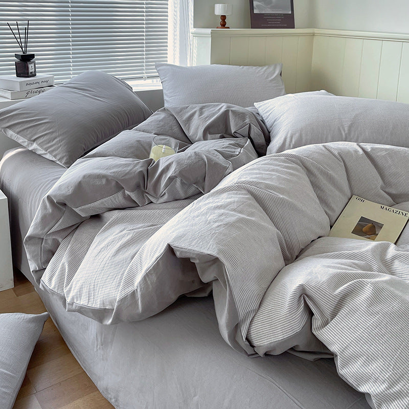 Cotton Dyed Washed Cotton Bedding Set Pure Cotton A Class Flat Sheet Quilt Cover Fitted Sheet Quilt Cover Three-Piece Set Striped - Korvel