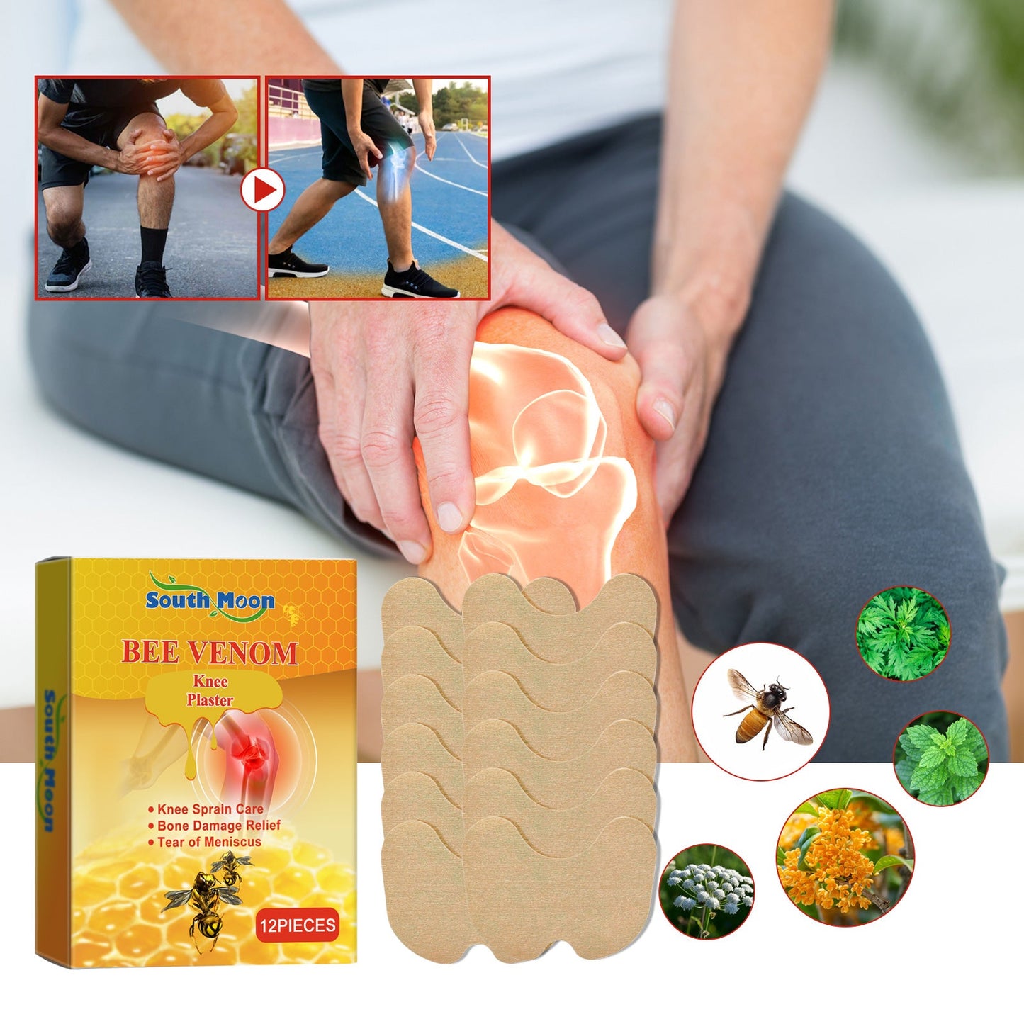 Knee Care Patch, Bee Venom Knee Joint Patch To Relieve Knee Discomfort Massage Care Patch - Korvel