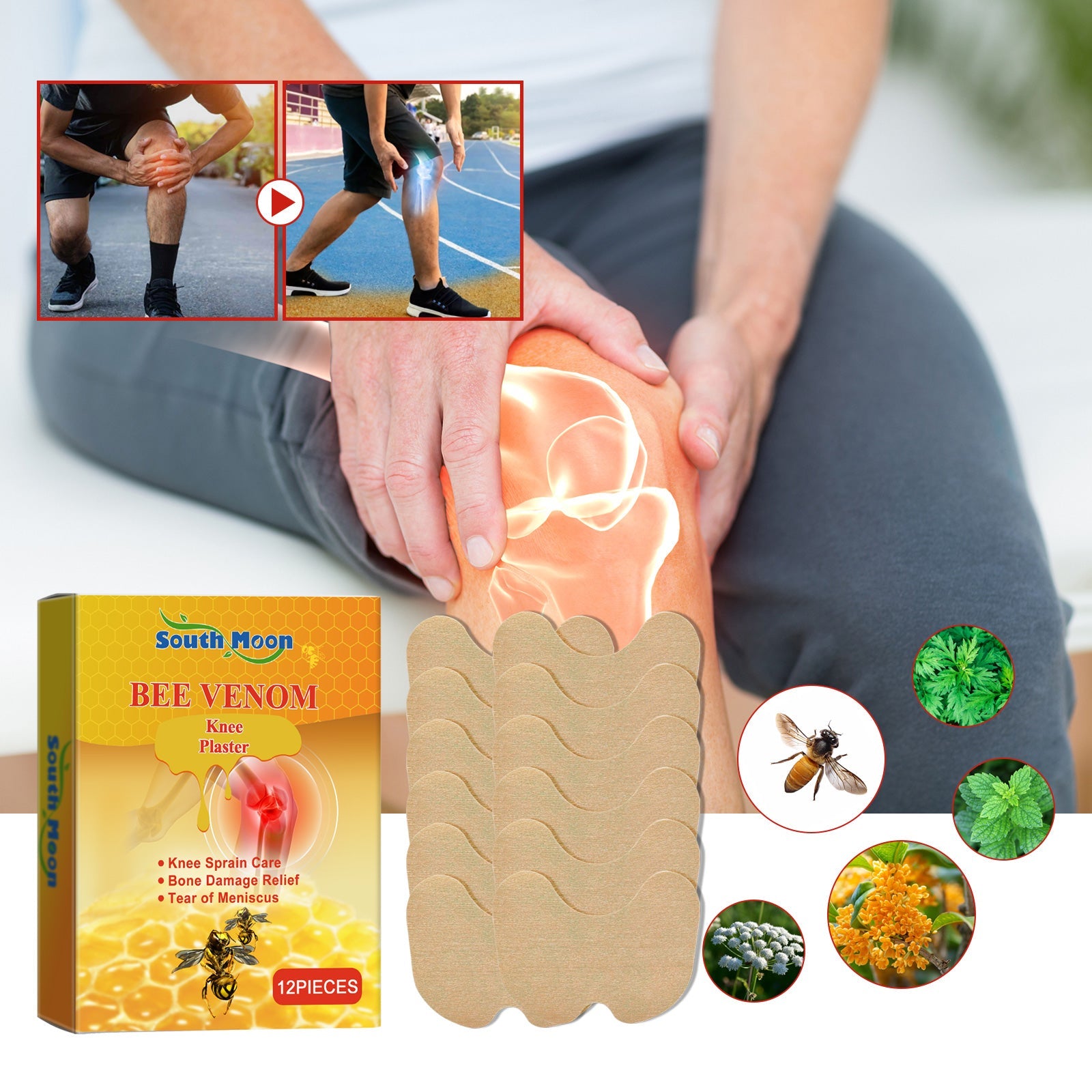 Knee Care Patch, Bee Venom Knee Joint Patch To Relieve Knee Discomfort Massage Care Patch - Korvel