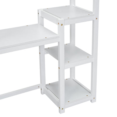 House-shaped Wooden writing Desk,Kids study Table,Bookshelf & Toy Storage,White - Korvel