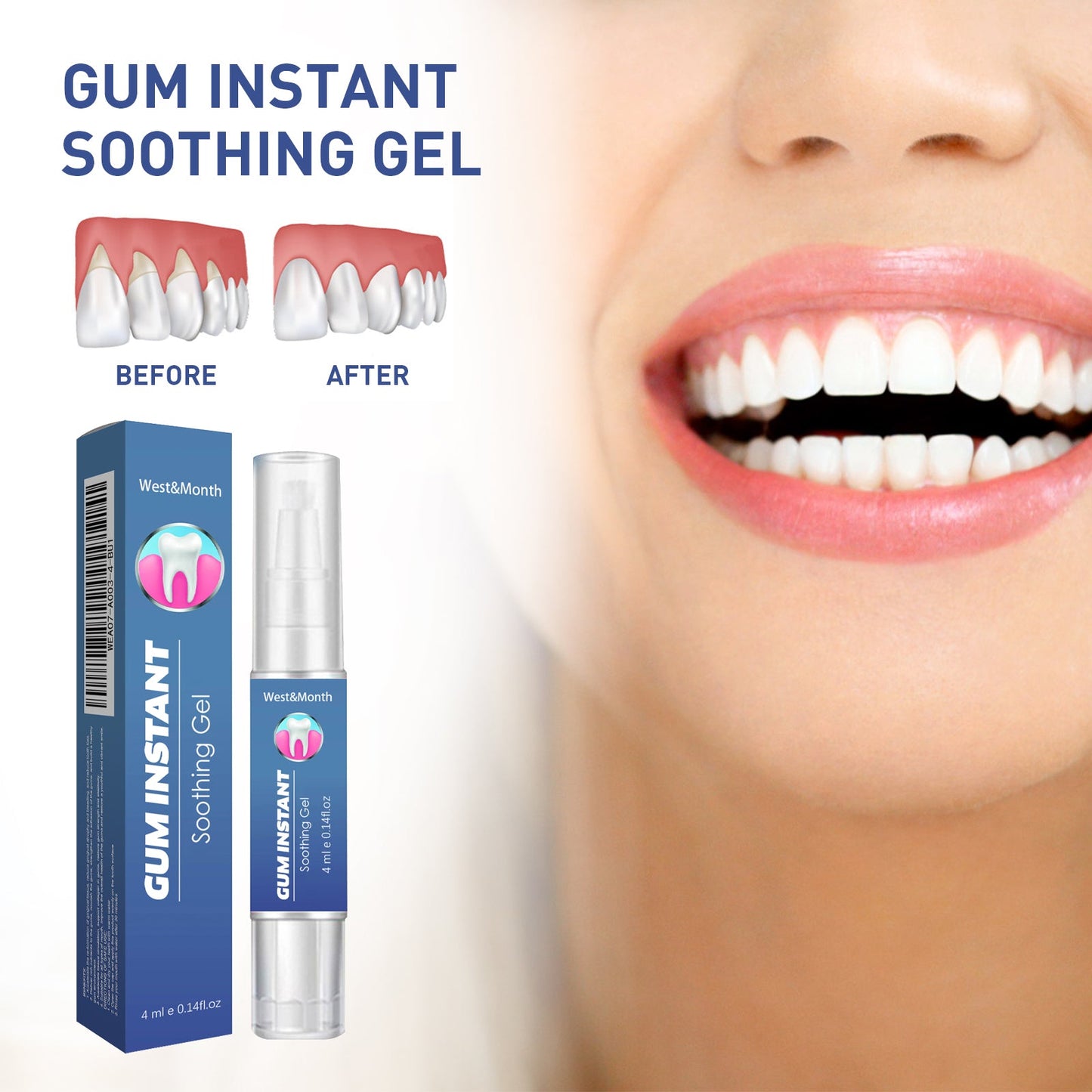 WestMonth Gum Instant Soothing Gel, Relieve Gums Swelling And Pain Clean Teeth Plaque Stains And Whiten Teeth Gel - Korvel