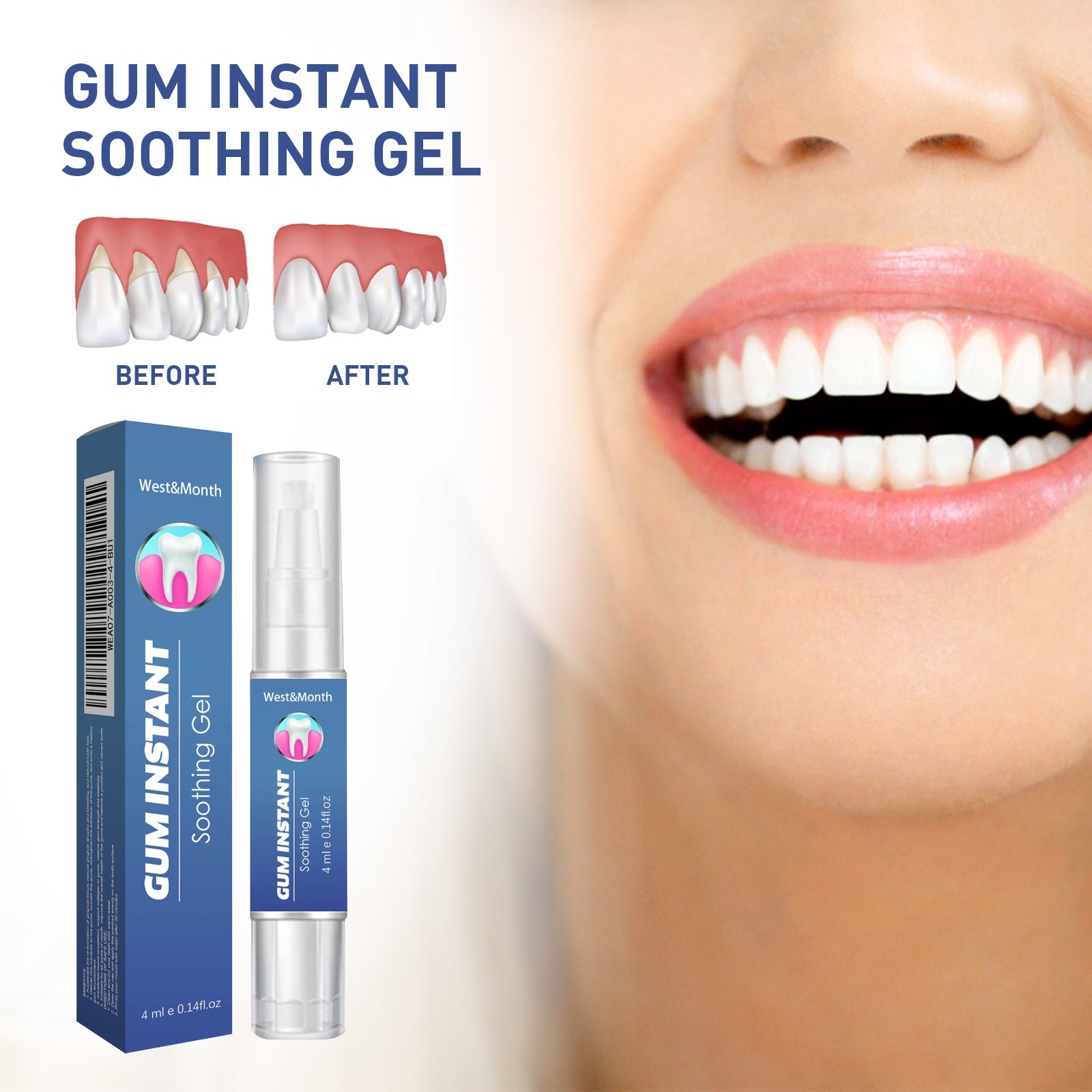 WestMonth Gum Instant Soothing Gel, Relieve Gums Swelling And Pain Clean Teeth Plaque Stains And Whiten Teeth Gel - Korvel