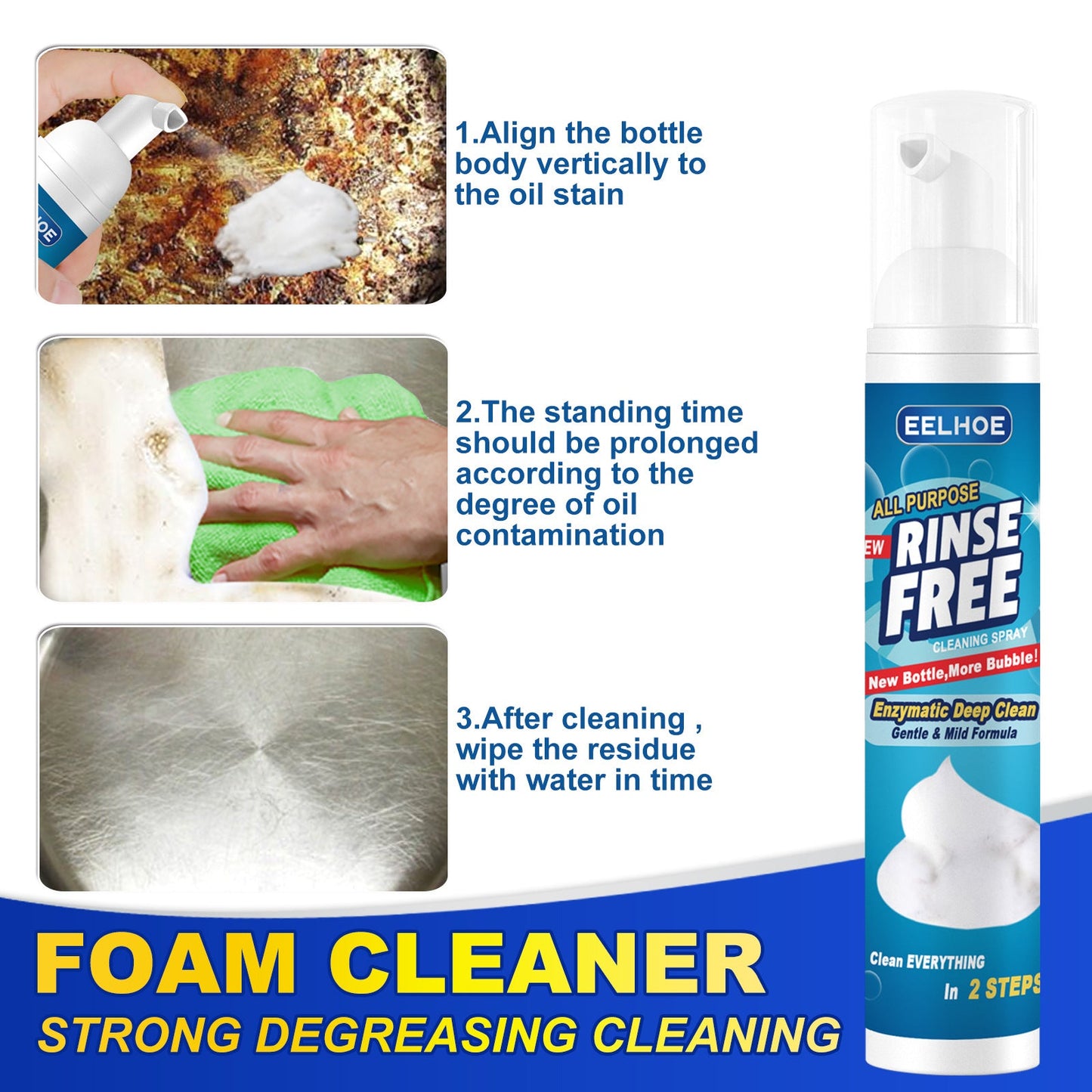 Heavy Grease Kitchen Foam Cleaner, Multi-Purpose Stove Hood To Remove Rust Stains Kitchen Utensils Oil Stains - Korvel