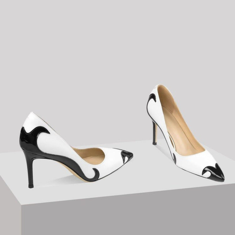 Red and green dragonfly pointed slender heel banquet women's shoes color blocked single shoes for women - Korvel