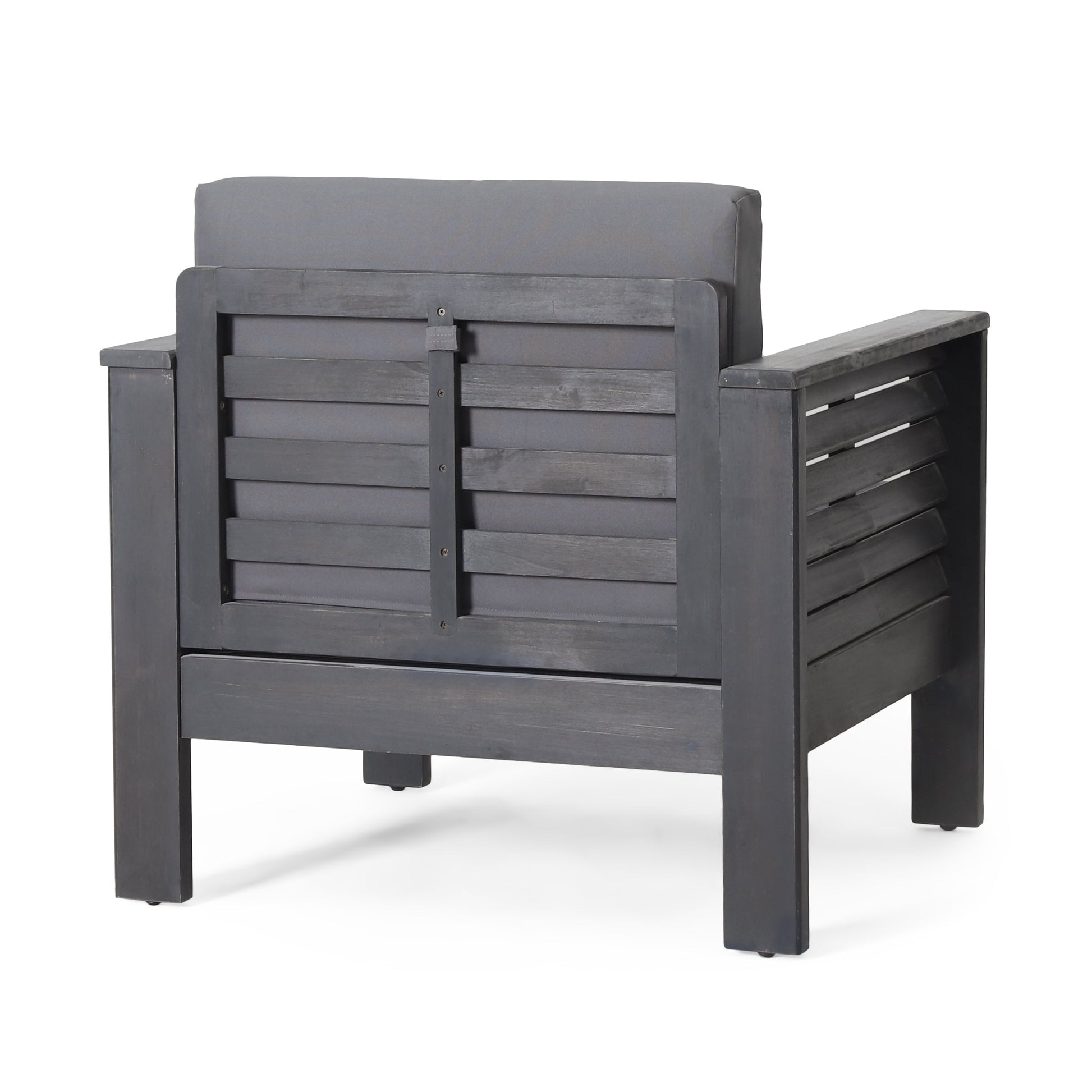 Outdoor Acacia Wood Club Chairs with Cushions, Dark Gray, 27.75"D x 32"W x 27.75"H - Korvel