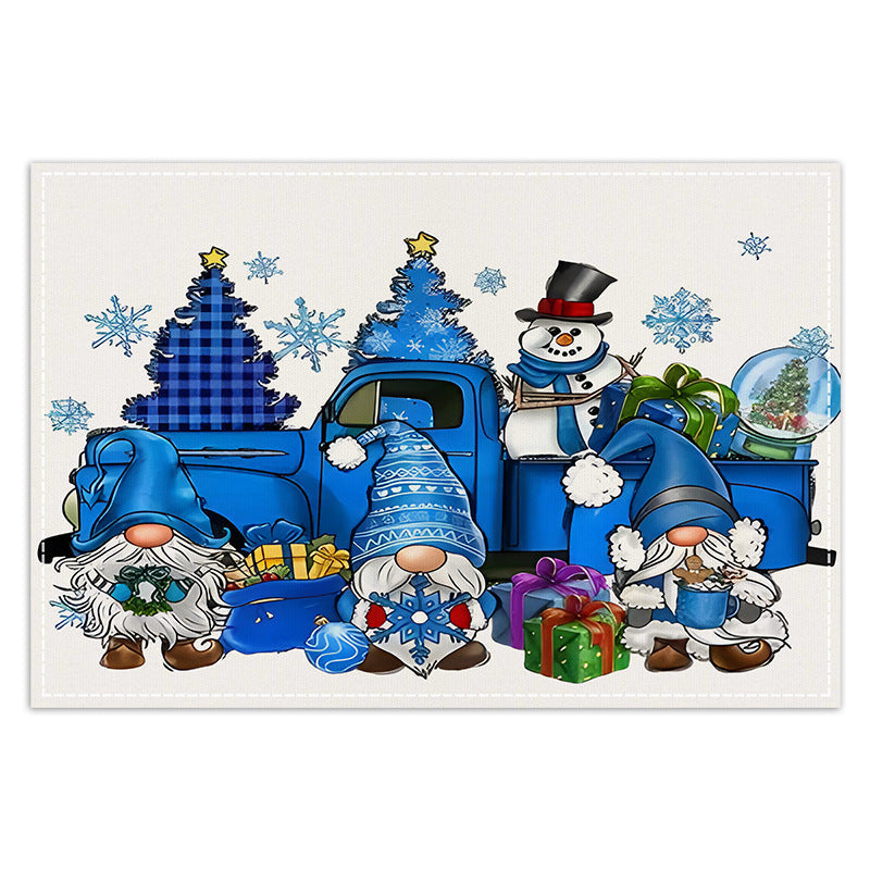 Nappes en lin imprimées Gnome de Noël - Série Bleue