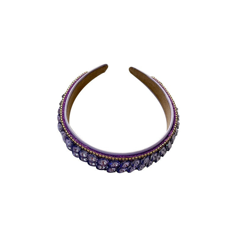 Fashionable double row geometric circular purple rhinestone hairband - Korvel