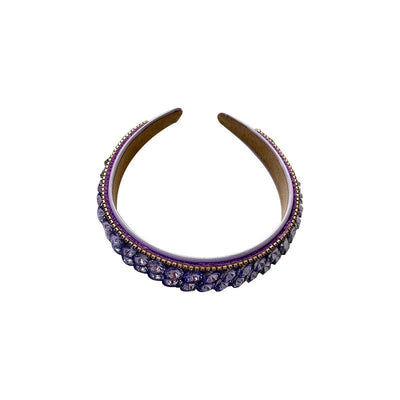 Fashionable double row geometric circular purple rhinestone hairband - Korvel