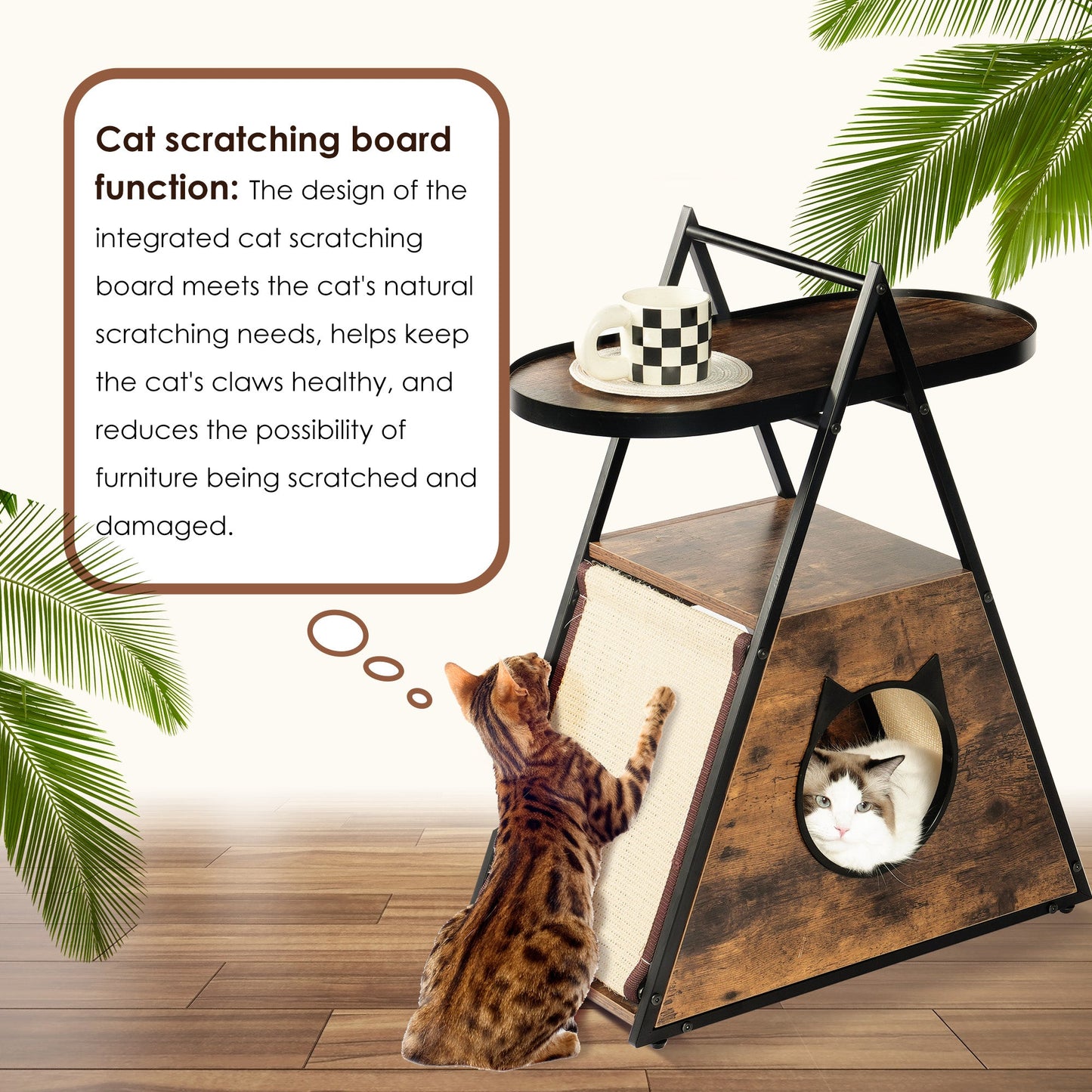Vintage Black Wood Cat Condo & End Table
