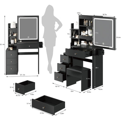 Elegant Dressing Table with Cushioned Stool and LED Mirror