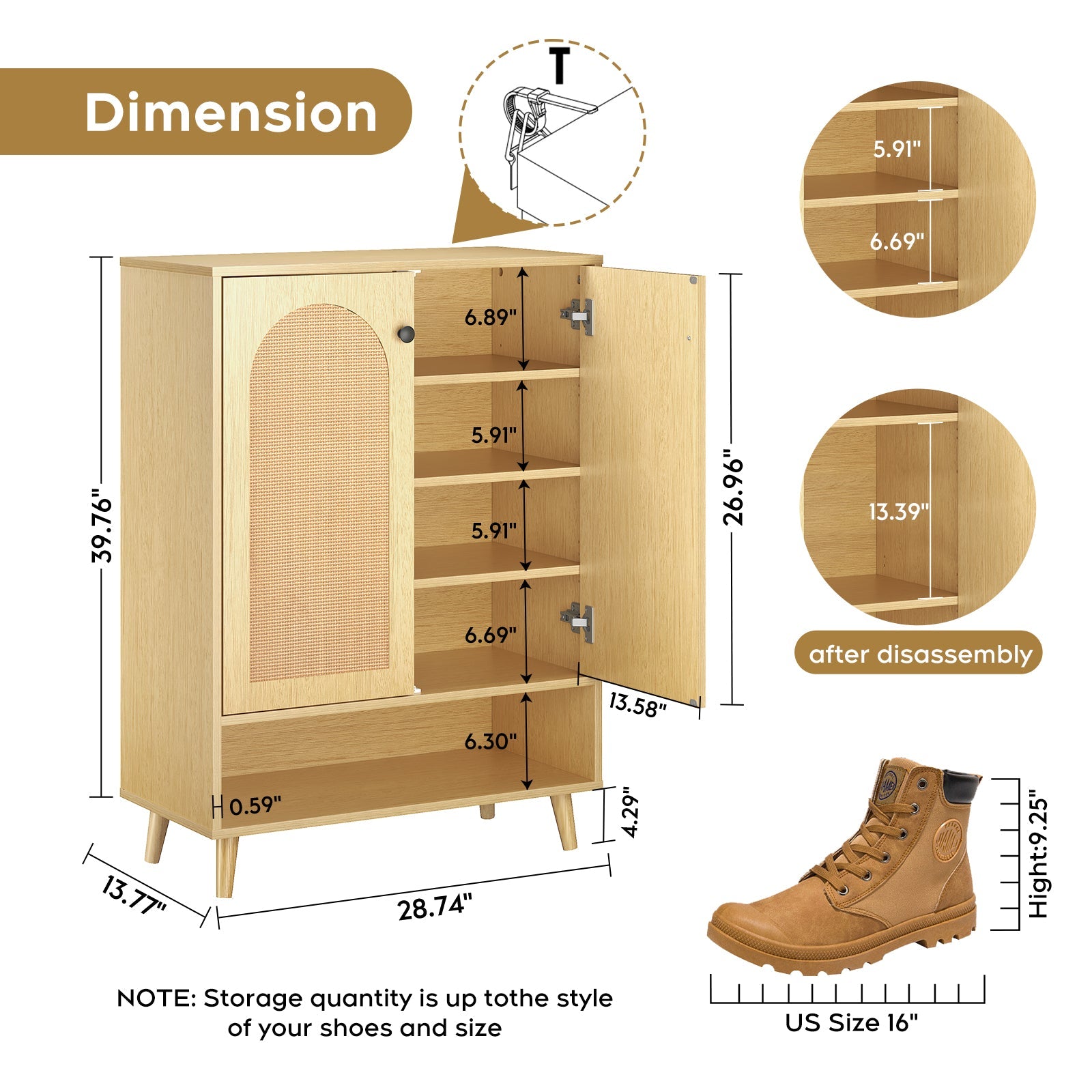 Shoe Storage Cabinet with Adjustable Plates Natural doors - Korvel
