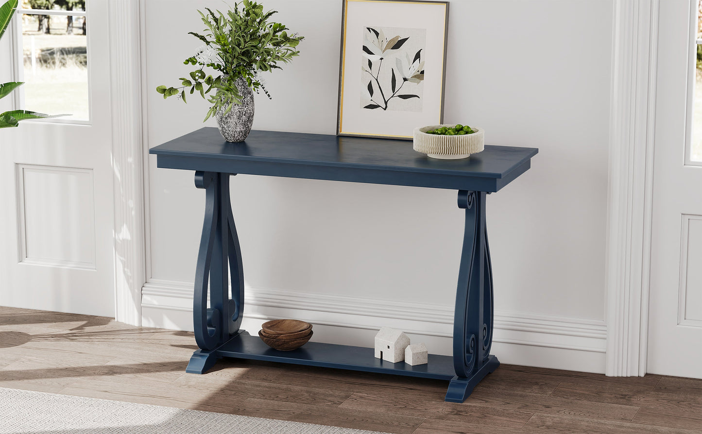 48-Inch Rustic Vintage Console Table --- Farmhouse Style Entryway Table with Open Shelf and Sturdy Construction (Navy) - Korvel