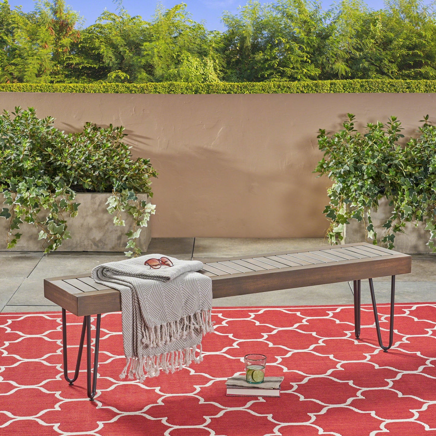 Jane Industrial Wood and Metal Dining Bench