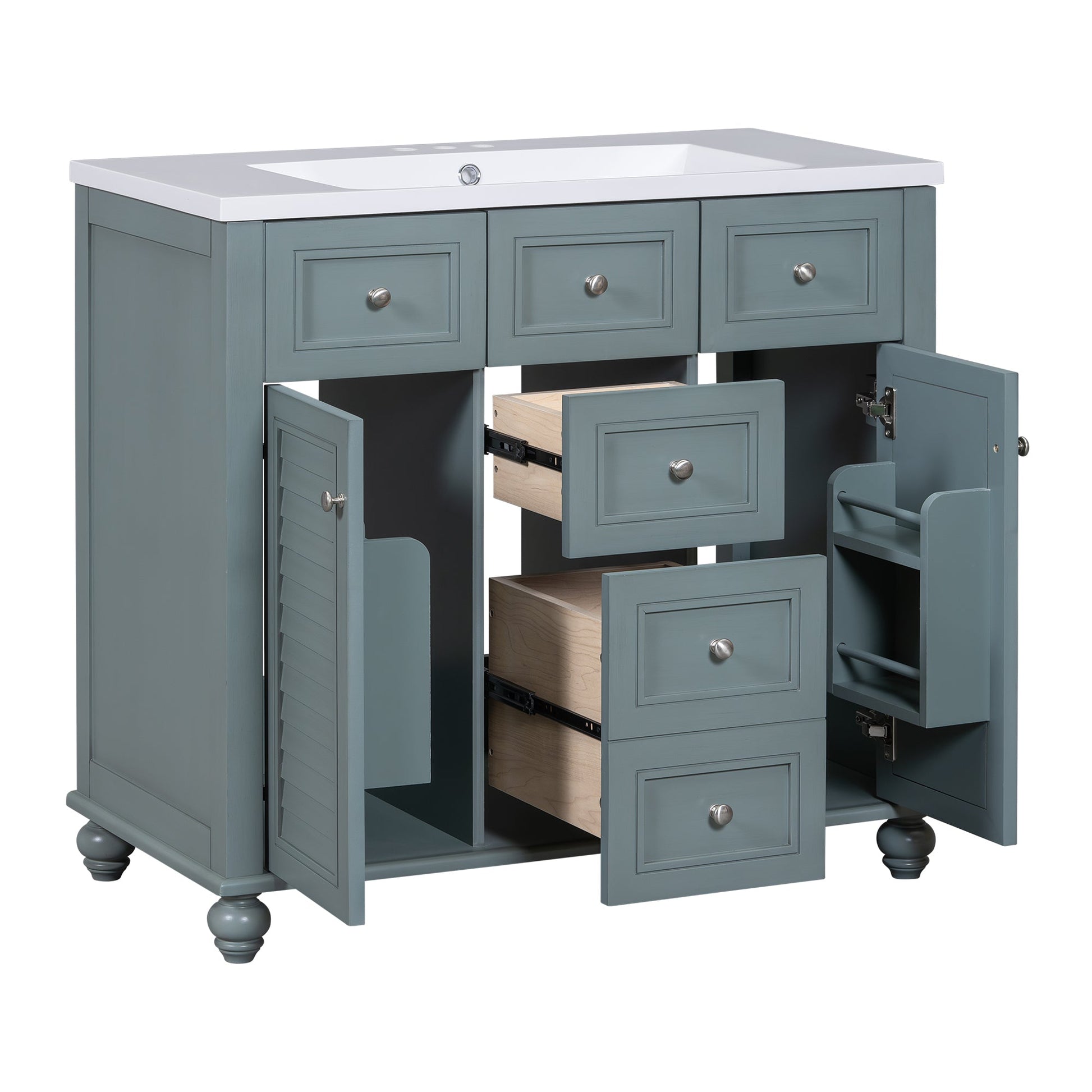 36 "bathroom makeup cabinet with resin sink combination and 2 drawers, with soft closing door, blue color - Korvel