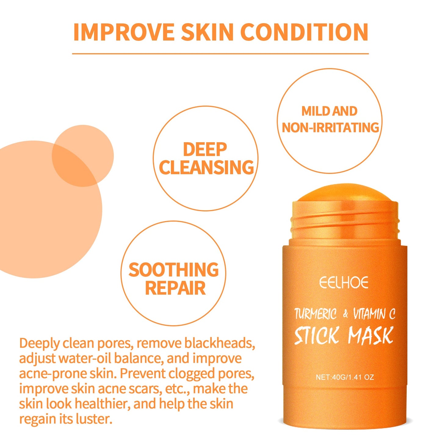 Ginger Yellow Mud Facial Mask Stick, Acne Removing Pore Shrinking Cleaning Solid Facial Mask - Korvel