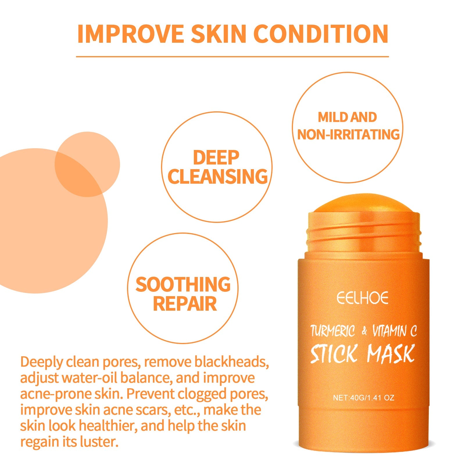 Ginger Yellow Mud Facial Mask Stick, Acne Removing Pore Shrinking Cleaning Solid Facial Mask - Korvel