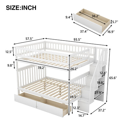Full over Full Bunk Bed with Two Drawers and Storage White - Korvel