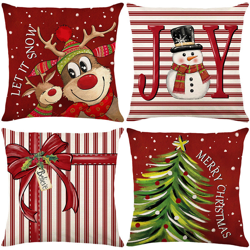 Funda de Almohada de Lino Navideña para Decoración Festiva del Hogar
