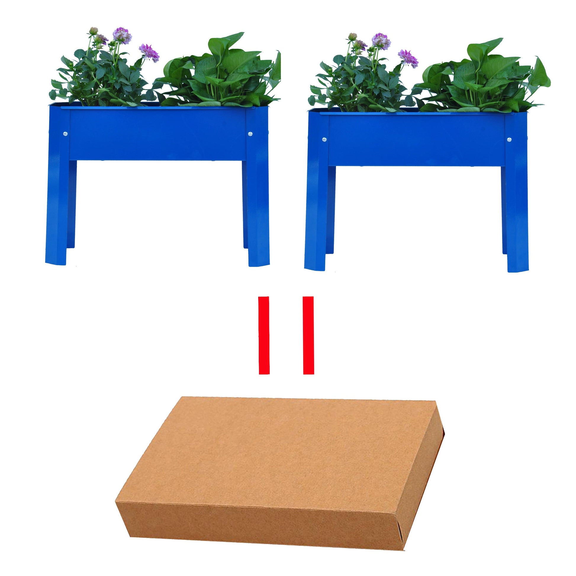 Elevated garden bed metal elevated outdoor flowerpot box suitable for backyard and terrace large flowerpot flower(Blue*2） - Korvel