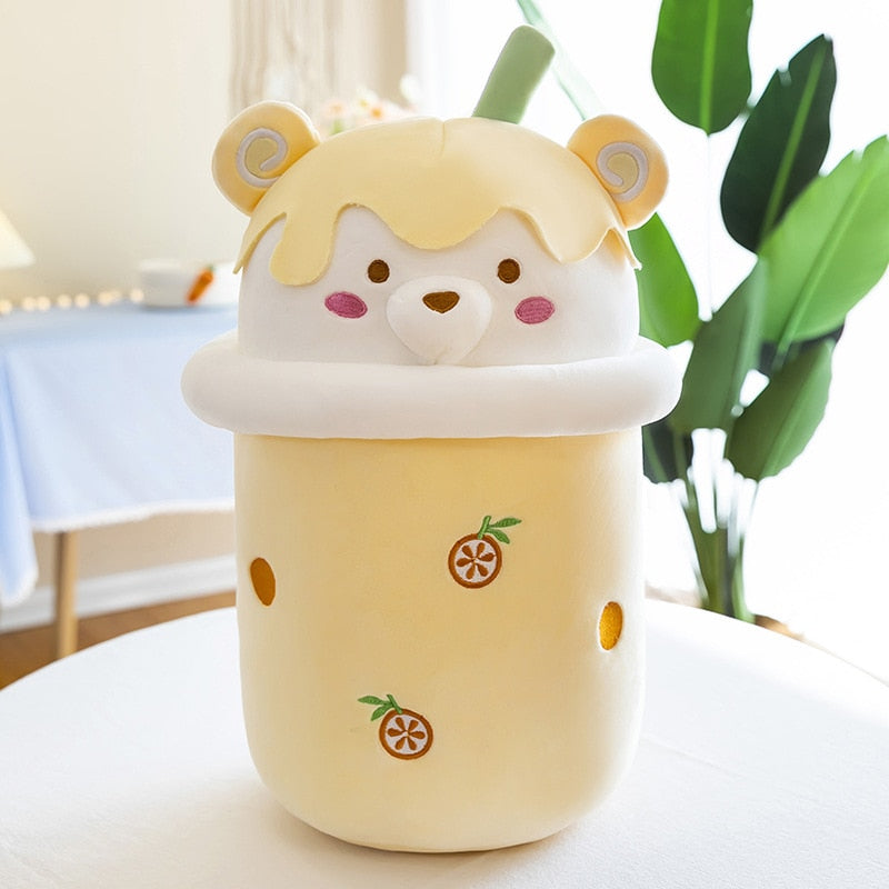 25-40cm Cute Cartoon Teddy Bear Bubble Tea Cup Shaped Pillow Plush Toys Real-life Stuffed Soft Back Cushion Funny Boba Food - Korvel