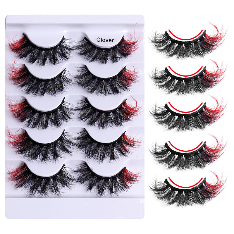 5 Pairs Of Colorful Fried False Eyelashes Multi Layer Thick Cross Mink Like Eyelashes - Korvel