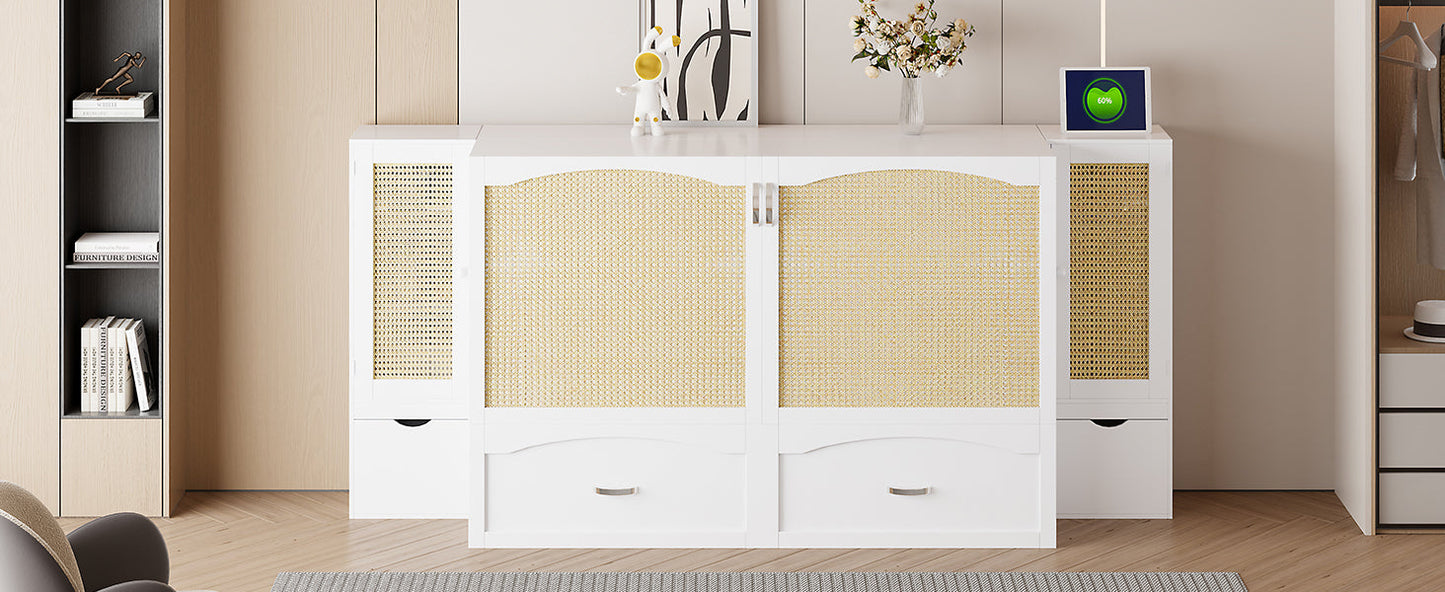 Cama Murphy Grande Blanca con Cajones y Armarios de Almacenamiento